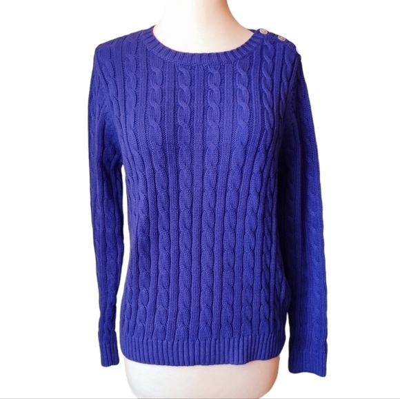 Lands' End Sweaters - LANDS’ END Purple-Violet Crewneck Button Shoulder Cableknit Sweater MP (10-12)